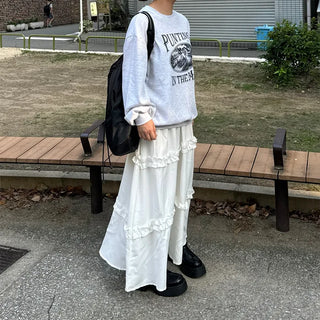 Frilled banded long skirt
