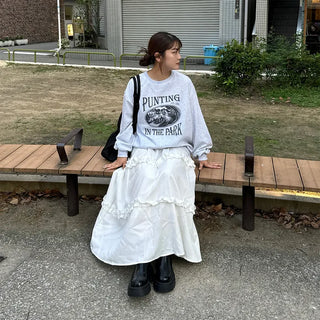 Frilled banded long skirt