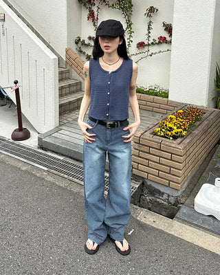 Striped denim wide-leg pants