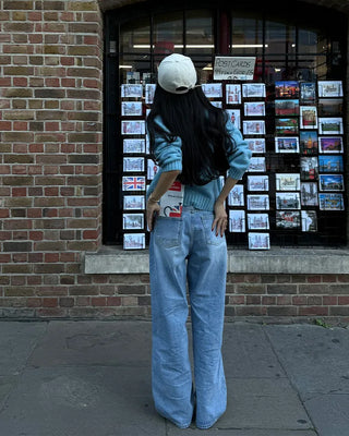Washed straight denim pants