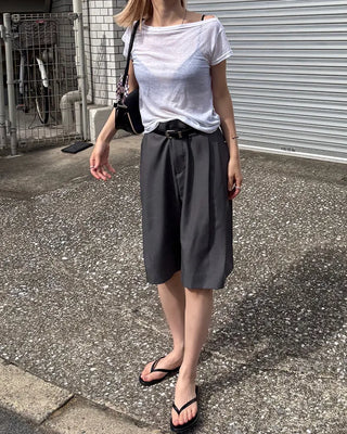 See-through off-shoulder cap t-shirt