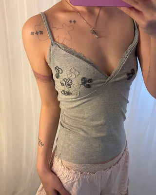 Flower bead lace V-neck camisole