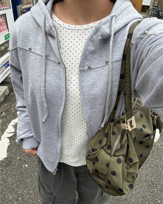 Studded Vintage Hooded Zip-Up