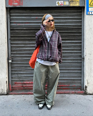 Unisex two-tone wide-leg elastic waist pants