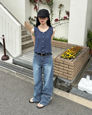 Striped denim wide-leg pants