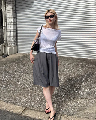 See-through off-shoulder cap t-shirt