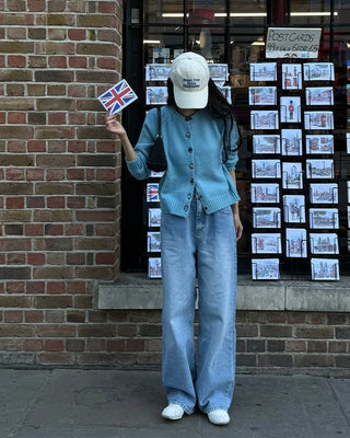 Washed straight denim pants