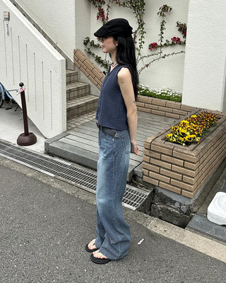 Striped denim wide-leg pants