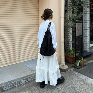 Frilled banded long skirt