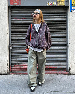 Unisex two-tone wide-leg elastic waist pants
