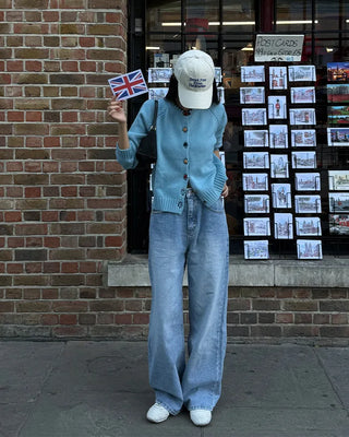 Washed straight denim pants