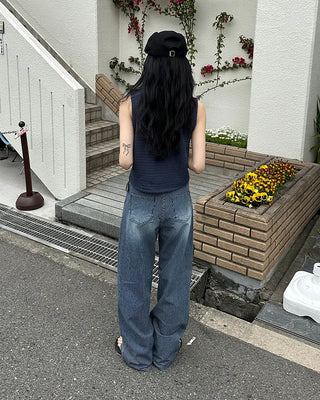Striped denim wide-leg pants