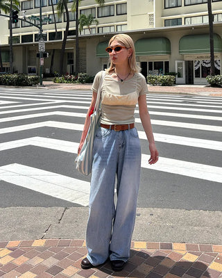 See-through slim half T-shirt