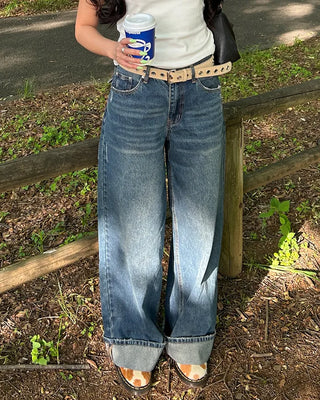 (Unisex) One-flap hip pocket wide jeans