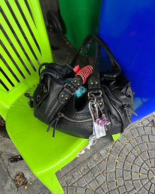 Cable Line Leather Square Boston Bag