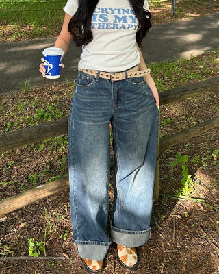 (Unisex) One-flap hip pocket wide jeans