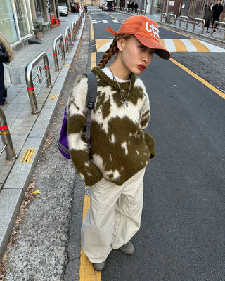 Cowhide Pattern Mohair Knit Loose Sweater