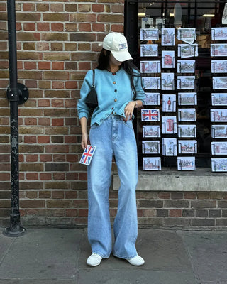 Washed straight denim pants