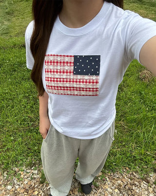 American patch short-sleeved T-shirt