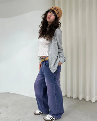 (ORIGINAL) Loose-fit denim pants (purple)