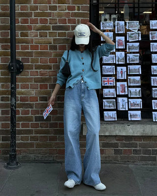 Washed straight denim pants