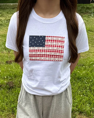 American patch short-sleeved T-shirt