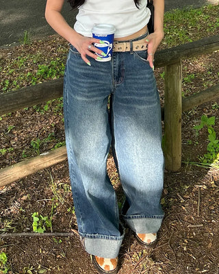 (Unisex) One-flap hip pocket wide jeans