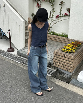 Striped denim wide-leg pants
