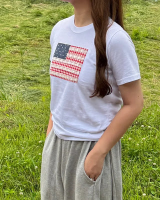 American patch short-sleeved T-shirt