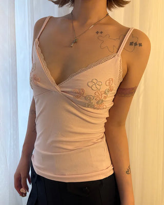 Flower bead lace V-neck camisole