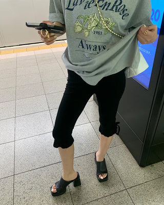 Pigmented floral print loose half-length T-shirt