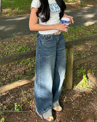 (Unisex) One-flap hip pocket wide jeans