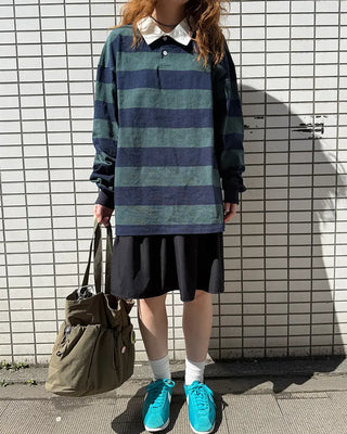 Colored neck striped long T-shirt