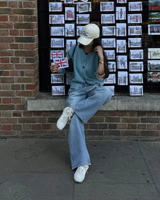 Washed straight denim pants
