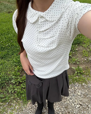 Polka Dot Shirred Short-Sleeve T-Shirt