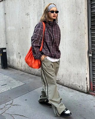 Unisex two-tone wide-leg elastic waist pants