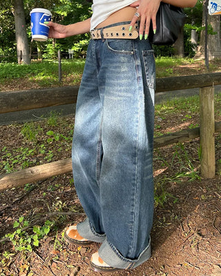 (Unisex) One-flap hip pocket wide jeans