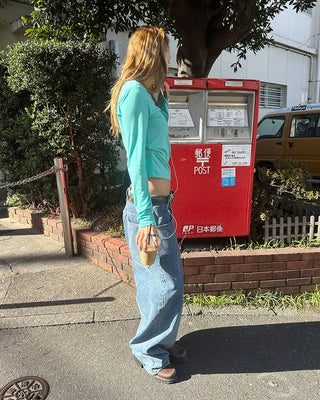 Slashed Neck Slim Long T-Shirt