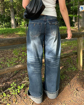 (Unisex) One-flap hip pocket wide jeans