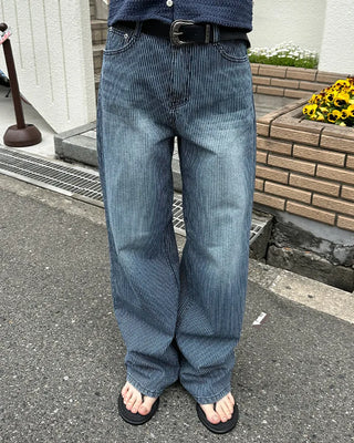 Striped denim wide-leg pants