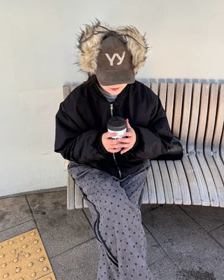 Polka dot corduroy track pants