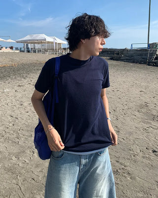 Round short-sleeved knit t-shirt