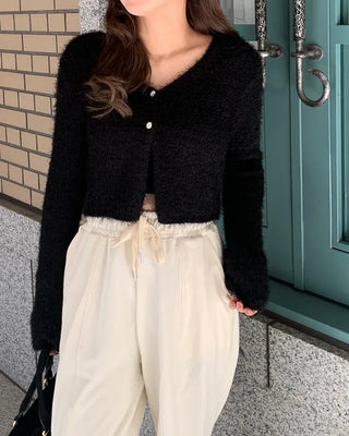 Shaggy knit crop cardigan