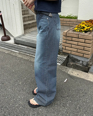 Striped denim wide-leg pants