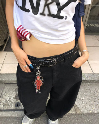 Patch button hem side outseam cotton pants