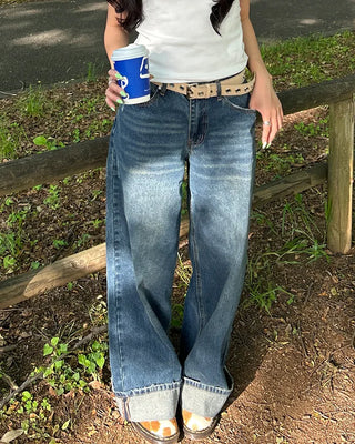 (Unisex) One-flap hip pocket wide jeans