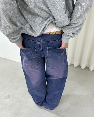 (ORIGINAL) Loose-fit denim pants (purple)