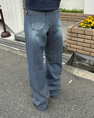 Striped denim wide-leg pants