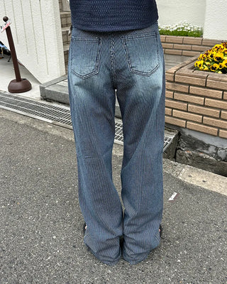 Striped denim wide-leg pants