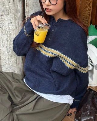 (Unisex) Jacquard Henley Neck Knit